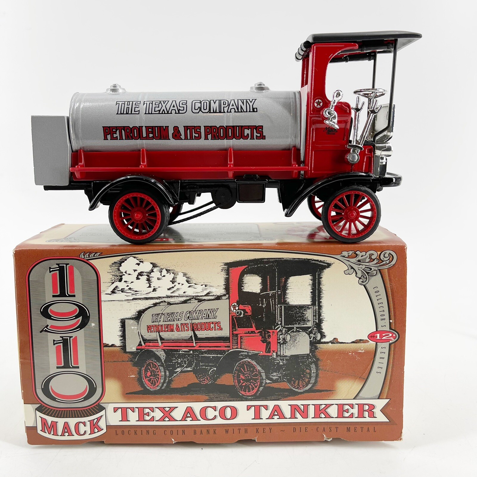 Vintage Die Cast Metal ERTL Collectibles 1910 Mack Texaco Tanker Coin Bank NIB