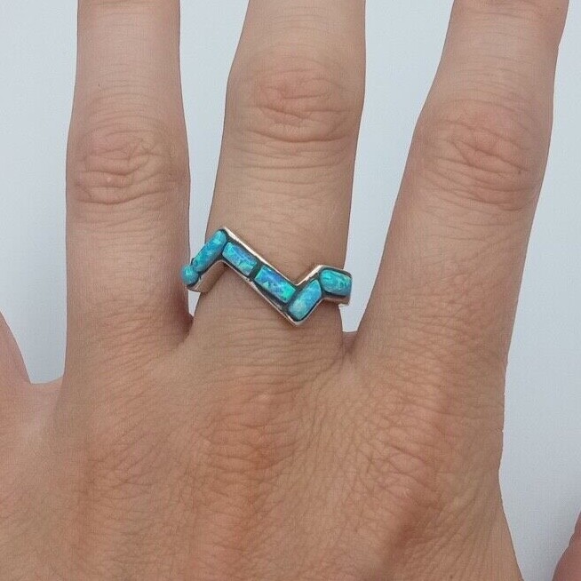 blue opal sterling silver ring - image 1