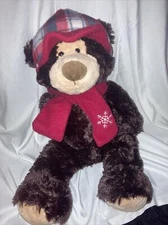 Hugfun International 18" Teddy Bear Plush Brown Red Winter Scarf Hat