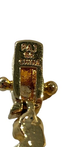 Two Tone Tennis Bracelet Signed PAJ BR China Stimulated Ruby Heart Charm Vintage - Picture 9 of 15