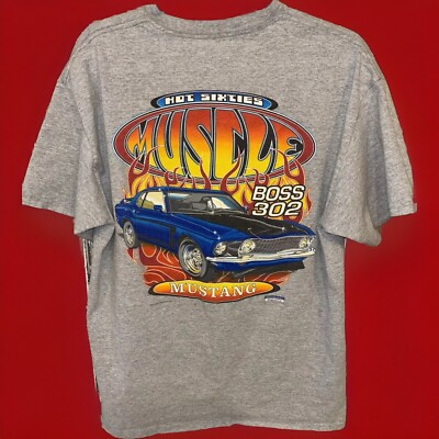 VTG. Hanes Mustang Hot Sixties Muscle Car Boss 302 T-Shirt Size L