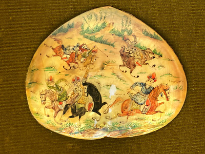 Persian Wall Art 11'' x 11'' Painted Shell Hunting Khatam Inlay Marquetry Framed