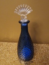 NEW - Ocean Themed Pebbled Glass Bottle with Clear Shell Stopper Blue 