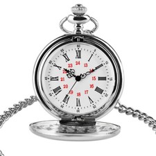 Classic Men's Silver Smooth Quartz Pocket Watch Full Hunter Pendant Chain Gifts