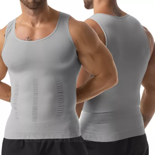 Mens Body Shaper Slim Tummy Vest Compression Shirt Tank Tops Shapewear Workout - Bild 20 von 39