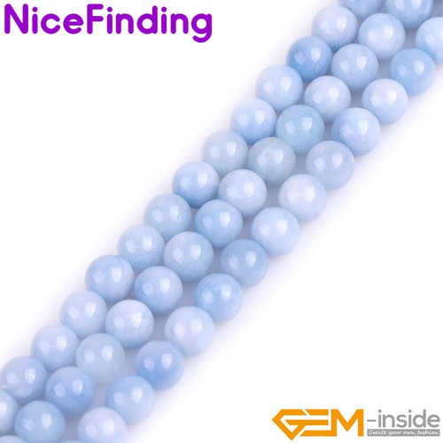 Blue Aquamarine Color Jade Round Gemstone Loose Beads For Jewelry Making 15" DIY - Picture 14 of 26