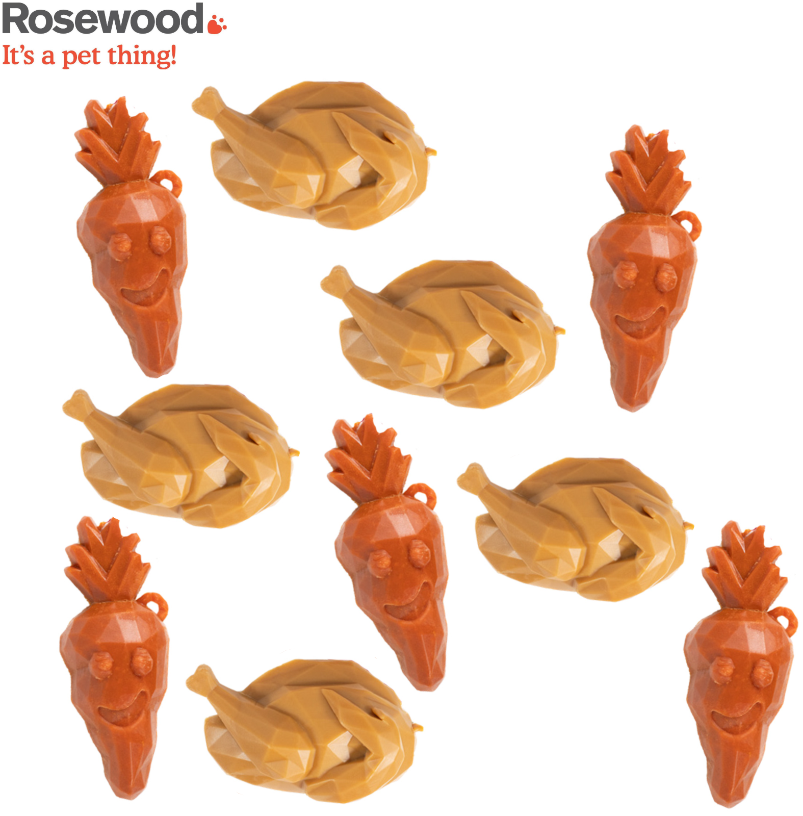 10 PACK ROSEWOOD CUPID & COMET FESTIVE DOG TREATS MEAT & VEG CHEWS 50G