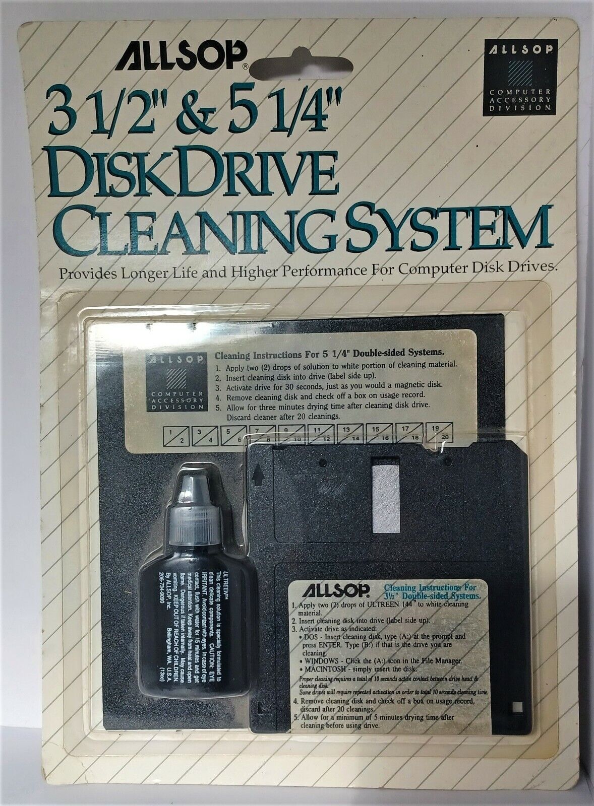 Allsop 3.5" 5.25" Disk Drive Cleaning System Factory Sealed