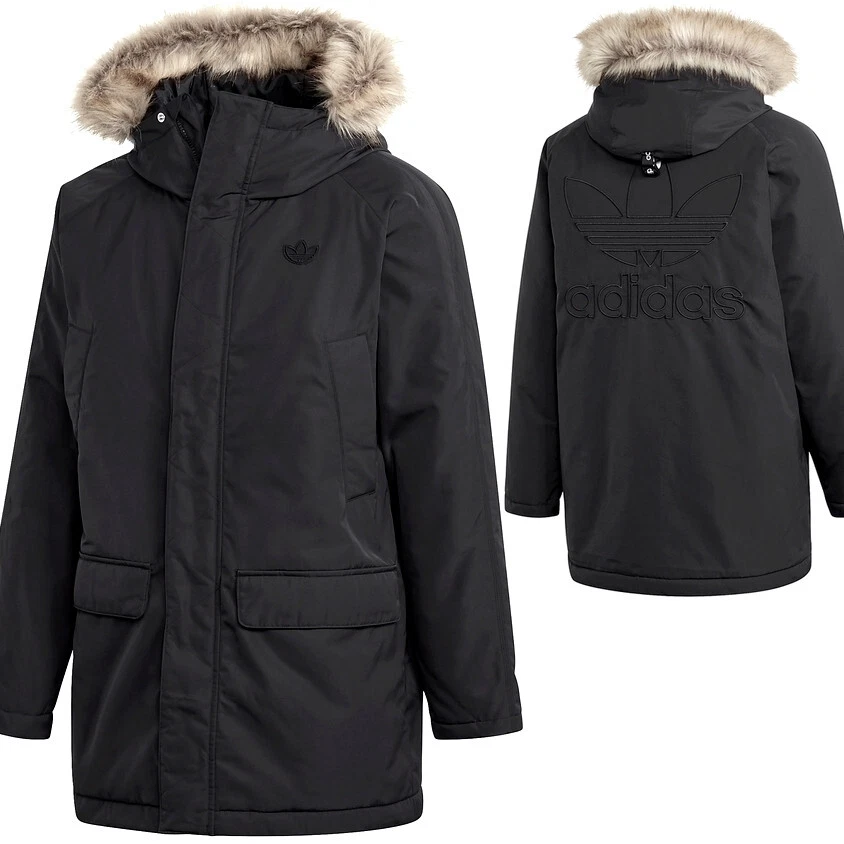 Adidas Originals Pad Fur Parka Men Winter Coat Winter Jacket Fur Black L
