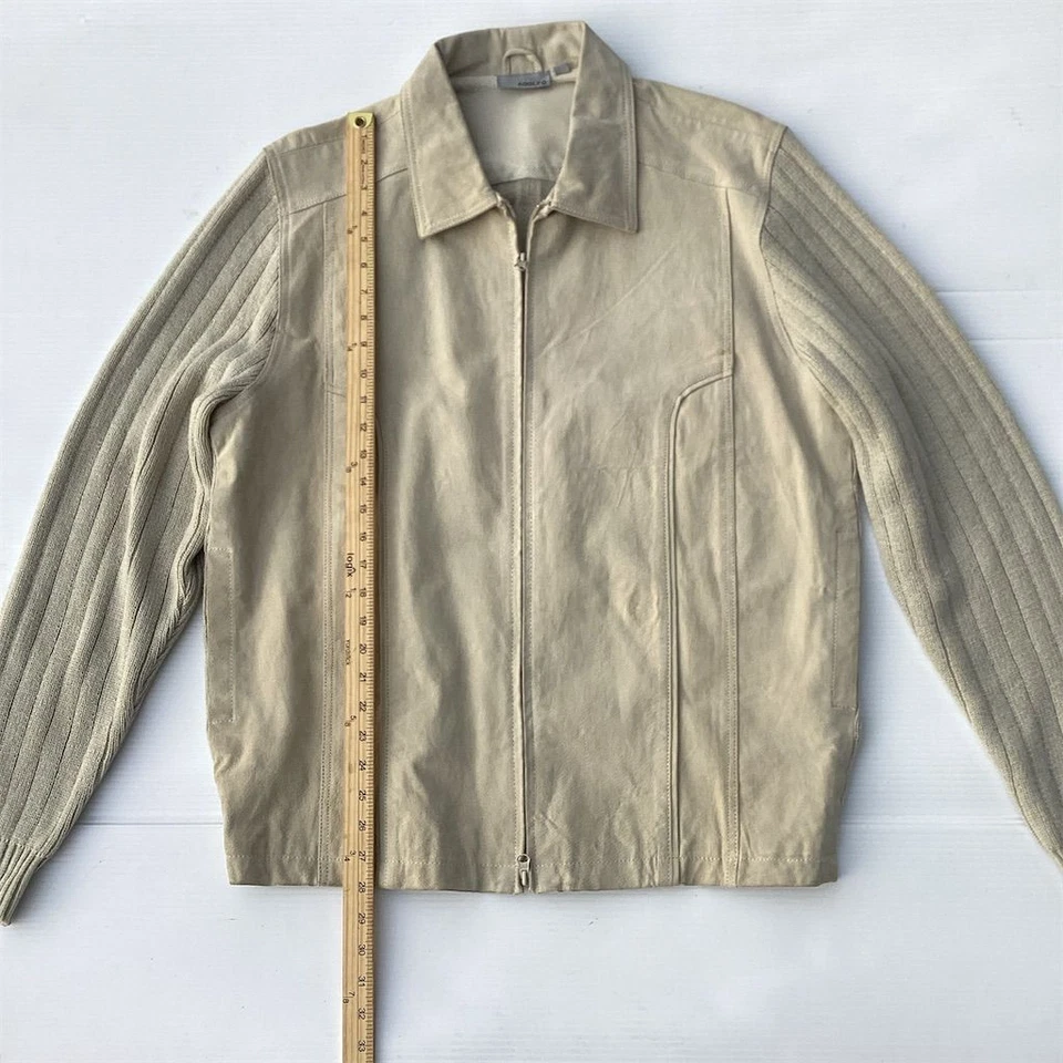 Chaqueta Bomber Adolfo Para Hombre XL Beige Informal Cremallera Completa Mangas Acanaladas Foto 4 de 4