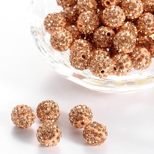 100pcs Pave Disco Ball Beads Polymer Clay Rhinestone Beads Round Light Peach