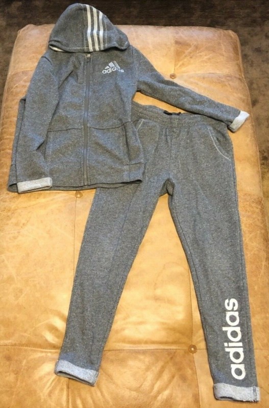 Girls Adidas Joggers and Full Zip Hoodie Gray Sparkles 7 8