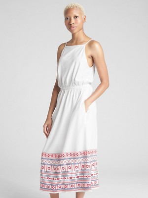 Gap Womens Embroidered Cami Midi Dress White Size M