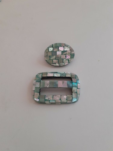 8 Rectangular Mother of Pearl Buckles Green Blocking 42 X 38mm - Picture 6 of 6