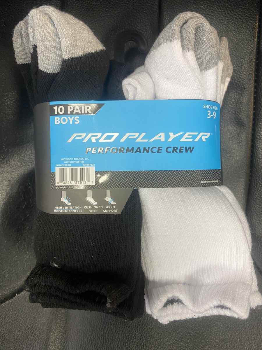 PRO PLAYER PERFORMANCE CREW BOYS 3-9 10 PAIRS NEW !!! | eBay