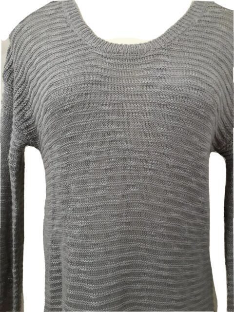 PINK ROSE Drop Shoulder Round Neck Shirttail Long Knit Sweater Gray Size M TB10347