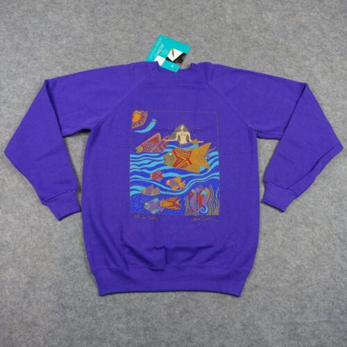 VINTAGE Laurel Burch Sweatshirt Damen Medium Lila Sea Goddess Art 80s Art Vintage