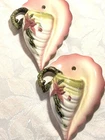 Pair of Vintage Hull Pottery Woodland Rose Wall Pocket Conch Shell W-13-7 1/2"