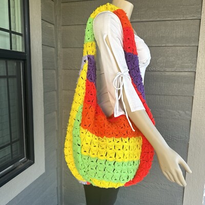 Crochet Bucket Hobo Tote Bag Colorful Rainbow Purse Festival Hippy Urban Renewal