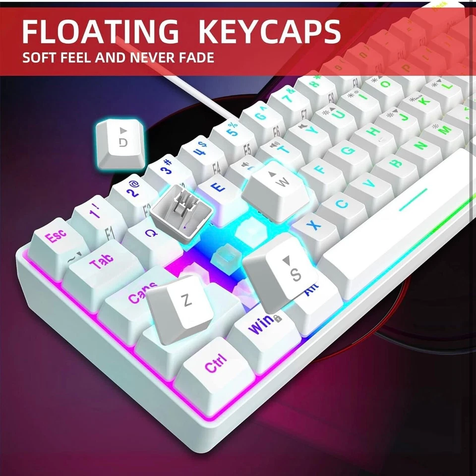 60% Wired Gaming Keyboard 61 Keys RGB Backlit Ultra-Compact Waterproof Key Board - Image 4 of 4