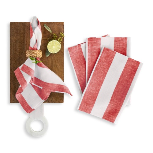 Solino Home 100% Pure Linen Dinner Napkins 20 x 20" for Fall - Cabana Stripe - Picture 30 of 57