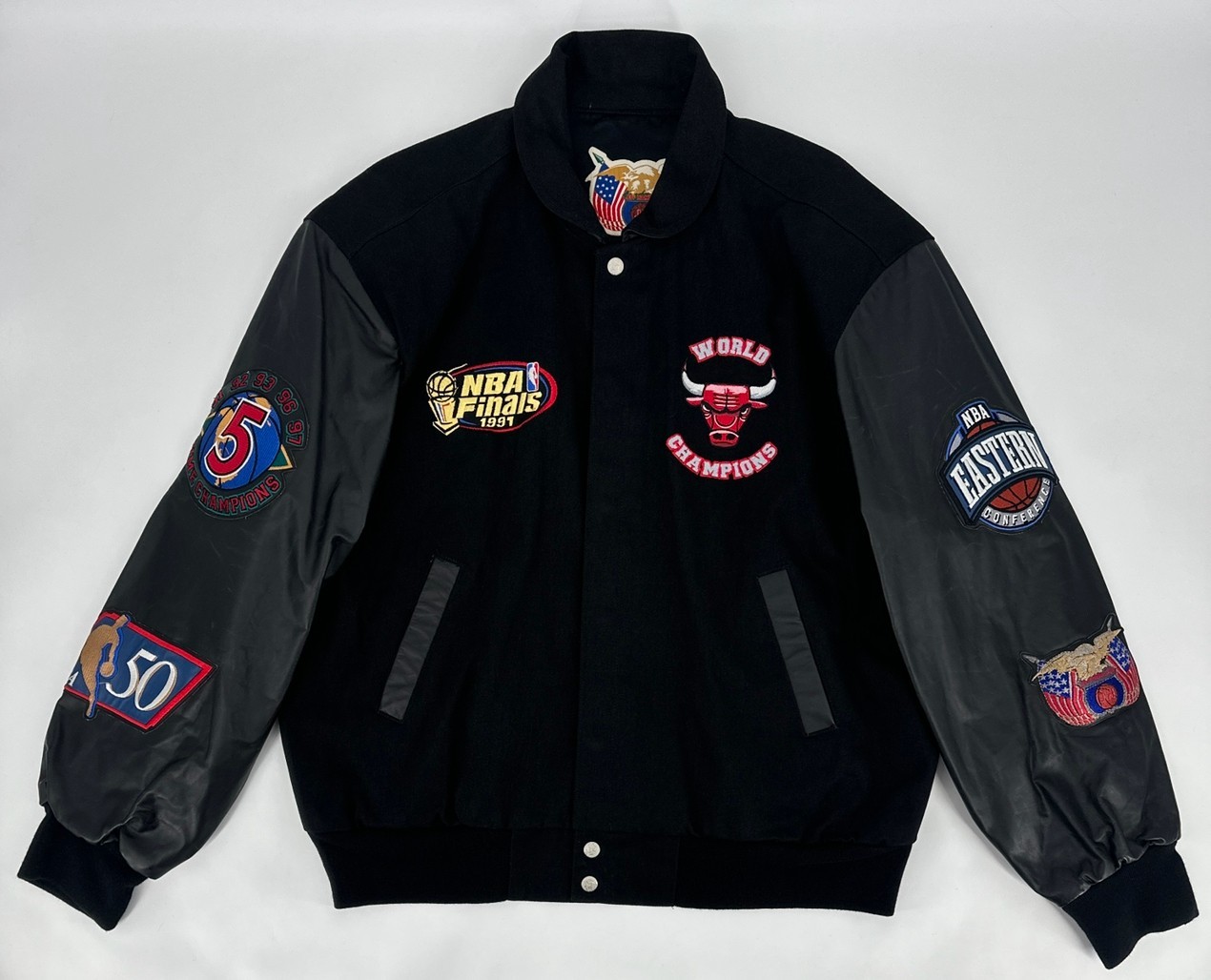 Chicago Bulls Leather Jacket Mens XL Black Jeff Hamilton 1997 NBA Champions 90s