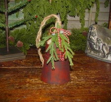 Primitive Hand Painted 5" RED Christmas Vtg Style Hanging Jingle Bells Greenery