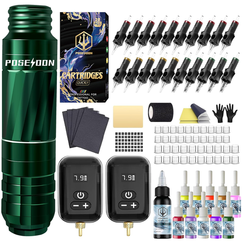 POSEIDON Tattoo Kit Tattoo Gun Kit with 2Pcs 1500Mah Battery Tattoo Machine Kit - Picture 9 of 12