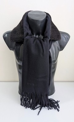 Giorgio Armani Navy Blue Cashmere & Brown Lamb Shearling Scarf Made in Italy