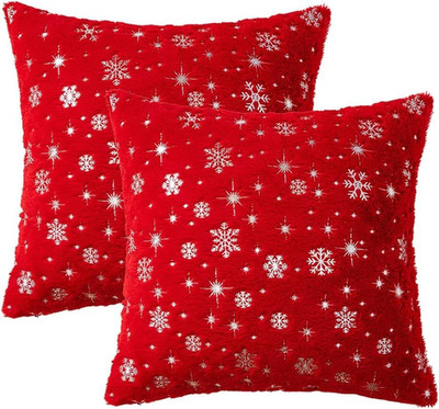 VITEVER Kissenbezug Weihnachten 2er-Set, weiches Kunstfell mit Silber-Schneefloc