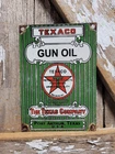 VINTAGE TEXACO PORCELAIN SIGN OLD 1934 GUN OIL FIREARM RIFLE LUBE TEXAS COMPANY