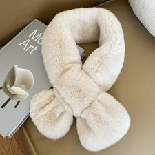 Women's Real Rabbit Fur Scarf Warm Knitted Scarves Collar Wrap Stole Neck Warmer
