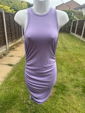 Purple sleeveless ruched bodycon dress M