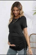 4 in 1 Women s Maternity Nursing T-Shirt Dress for Breastfeeding   Black XXL