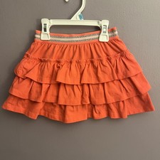 Boden Girls 4Y - 5Y 110 cm Tiered Skirt Skort Bright Orange Pink Metallic Band