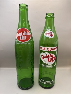 2 Different Bubble Up ACL Soda Bottles 16oz Half Quart Bottle Lemon Lime