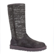 UGG Australia Camaya Leather Suede Sweater Boot Sequins Gray Size 7 retail 229