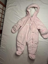 OshKosh B'gosh Baby Girls Pink Fleece Hooded Snowsuit Size 6-12 Months Very Warm