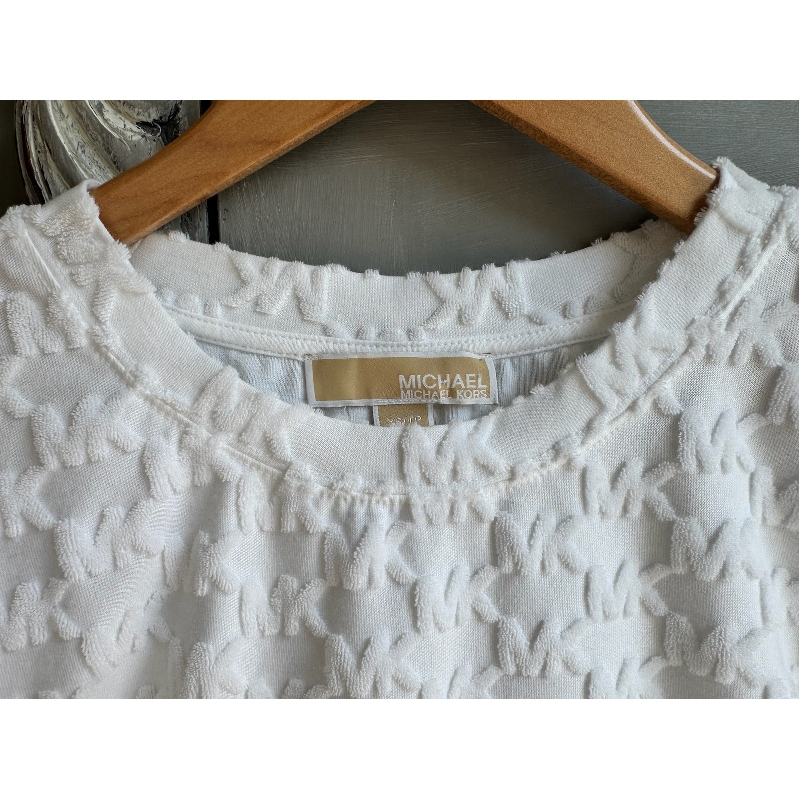 RARE - Michael Kors Terry Cloth Crop Top White MK Logo Textured XS image 3