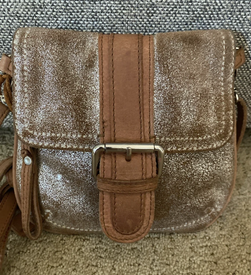 Bolso Bandolera Cartera TANO Cuero Gamuza Marrón Metálico Foto 2 de 4