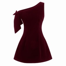 Cider VELVET ASYMMETRICAL NECK BOWKNOT MINI DRESS S Ci1-9