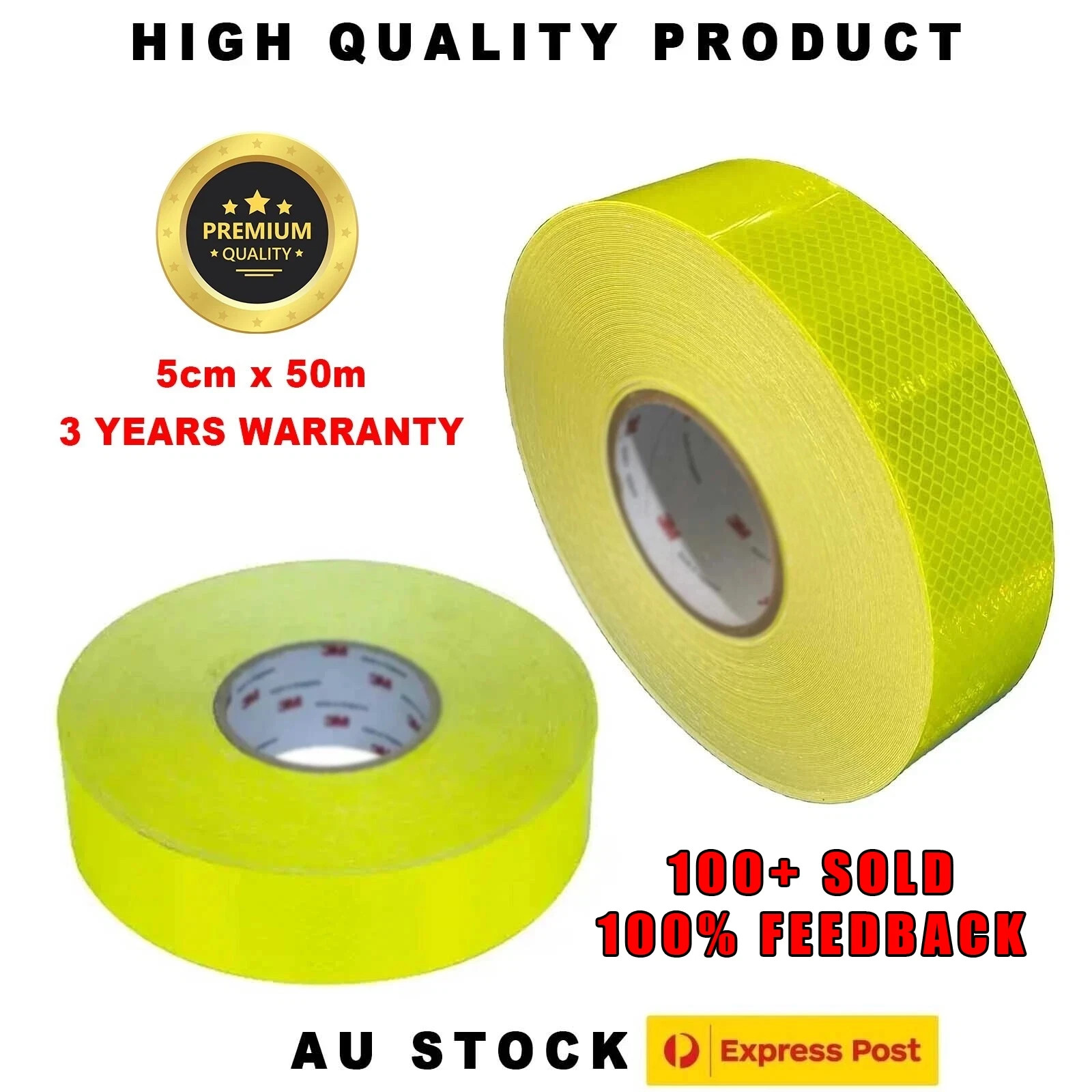 3M Reflective Tape Hi Vis Fluorescent yellow 4083 Class 1 5cm x 50m Safety Tape