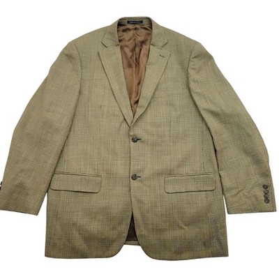 Pendleton Wool Silk Linen Blend Balzer 44R Plaid Brown Blue Tan 2 Button Vintage