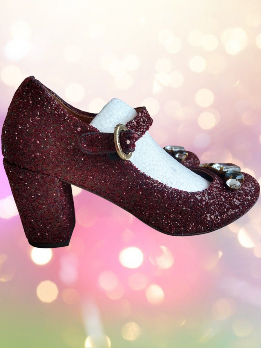 Red Or Dead Burgundy glitter leather Mary Jane party shoes size