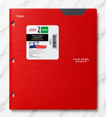 Five Star 2 Pocket Folder w/ Stay-Put Tabs   Durable School Folder  Choose Color