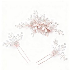 Crystal Bride Wedding Hair Comb, Flower Bridal Rhinestone Hair Piece Accessor...
