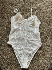 Unbranded Unlined, Unpadded White Sheer Lace Bodysuit Medium VGUC
