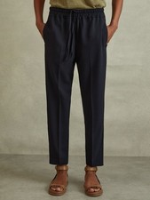 Reiss Hailey Tapered Pull On Trousers Navy Size 12 NWT Career Office Classic