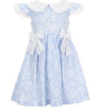 Rare Editions Girls Flutter Sleeve Eyelet Collar Bow Detail Floral Printed Dress