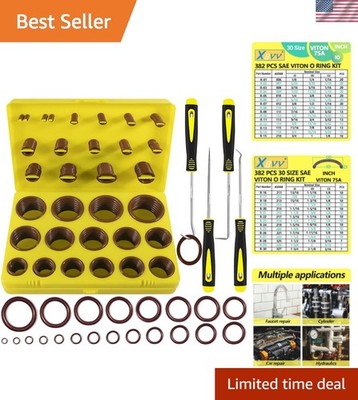 382 PCS 30 Size SAE FKM Viton O-Ring Kit for Various Chemical, Aerospace, Cyl...
